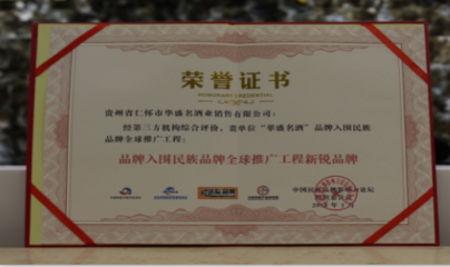 祝賀華盛名酒榮獲年度“新銳品牌”及“最具投資競爭力品牌”獎